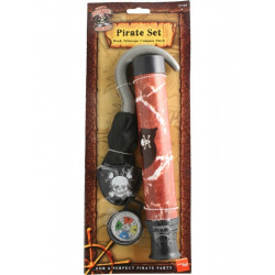 Pirátská sada hák, dalekohled, kompas a záslepka