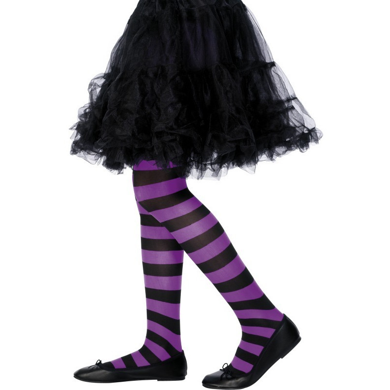 Dětské punčocháče pruhované fialová a černá